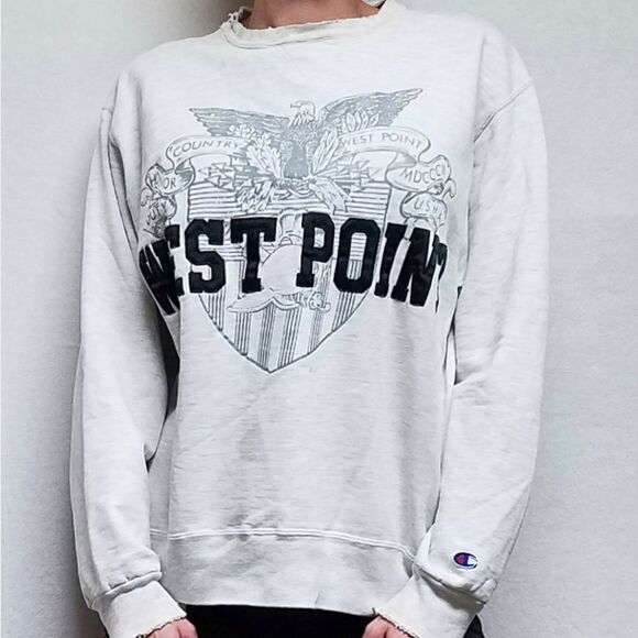 Vintage 90s Champion West Point Gray Heathered Distressed Spell Out Sweatshirt L - Picture 3 of 14
